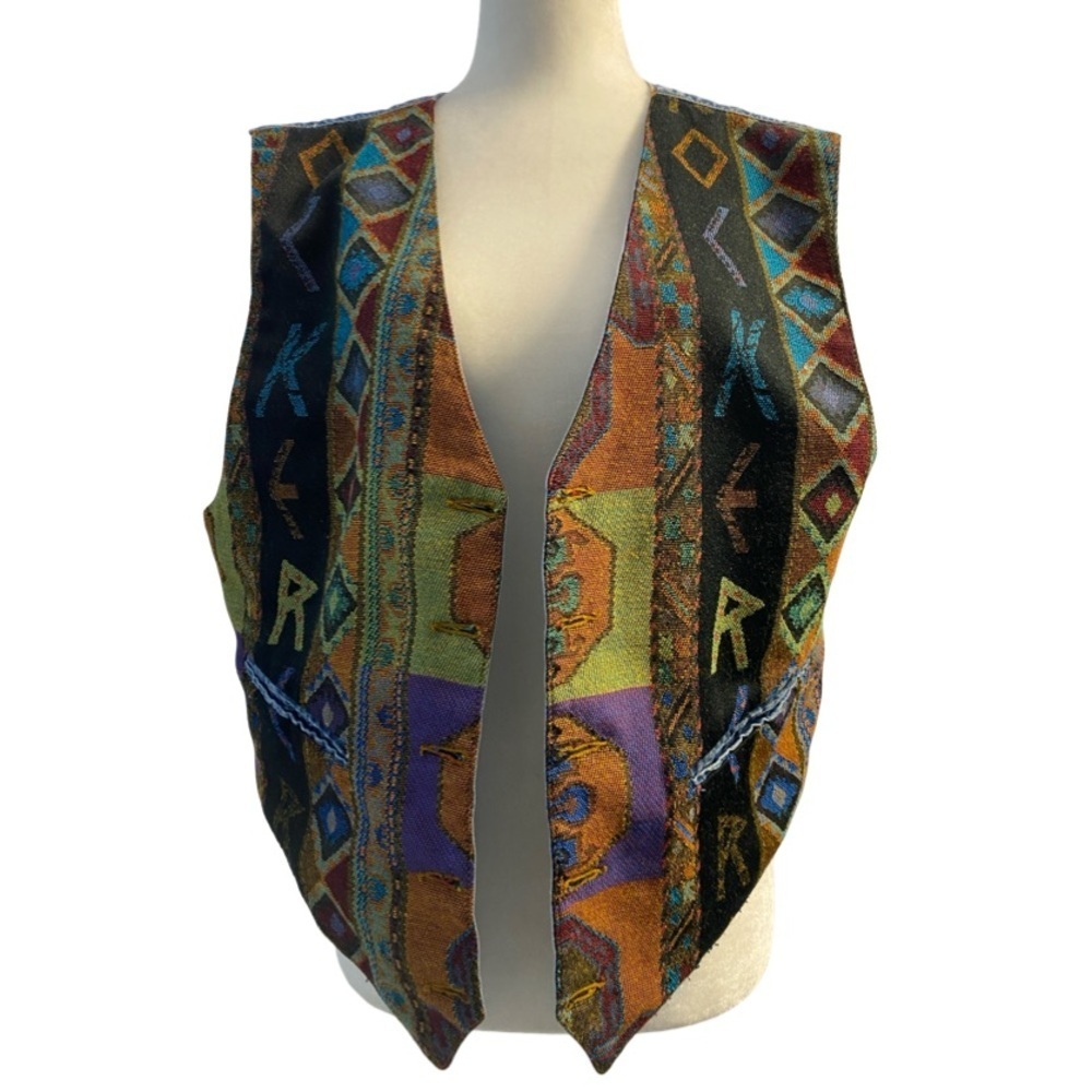 Vintage Reversible Vest Aztec Western Boho Hippie Casual Size Large